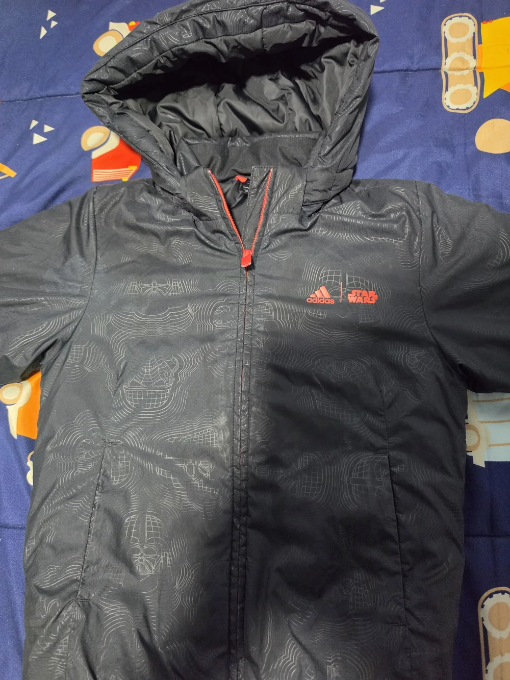 adidas Black Hooded Puffer Jacket with Red Accents
